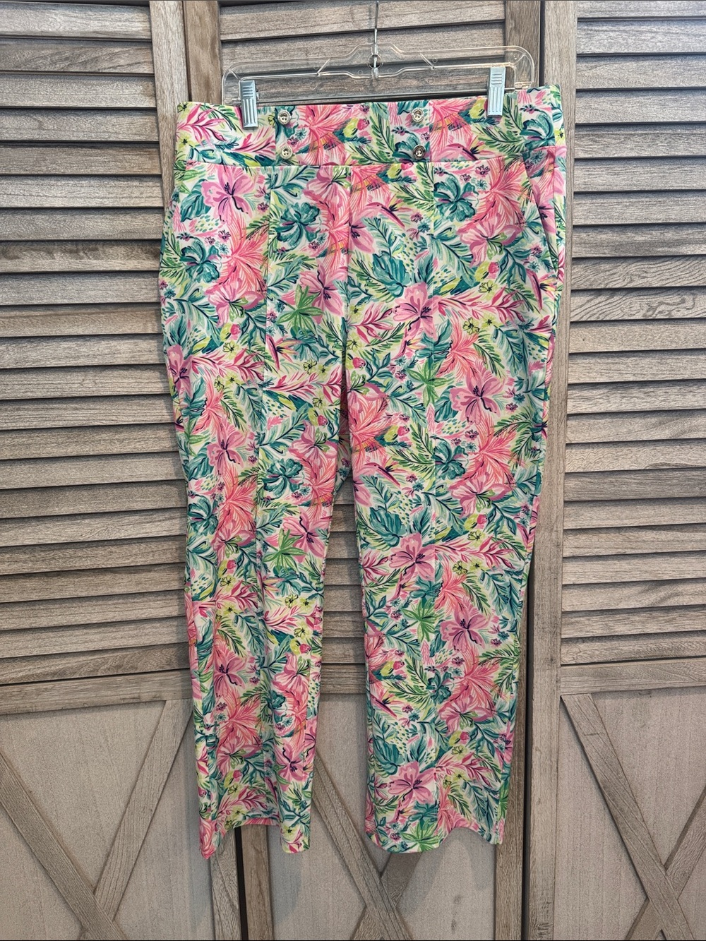Stella Parker Tropical Floral Stretch Pants in Pink & Green size XL